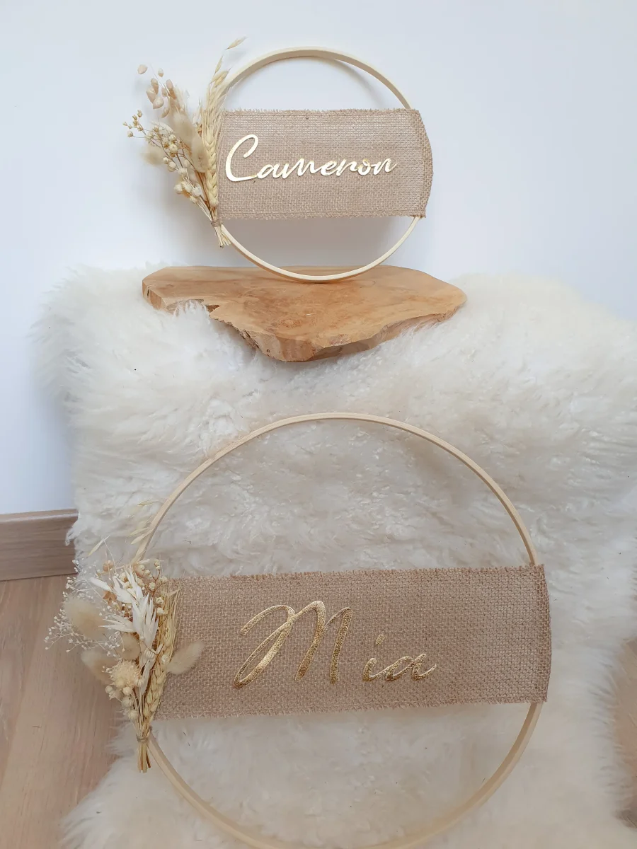 Couronne naturelle toile de jute fleurs séchées personnalisable – Image 8