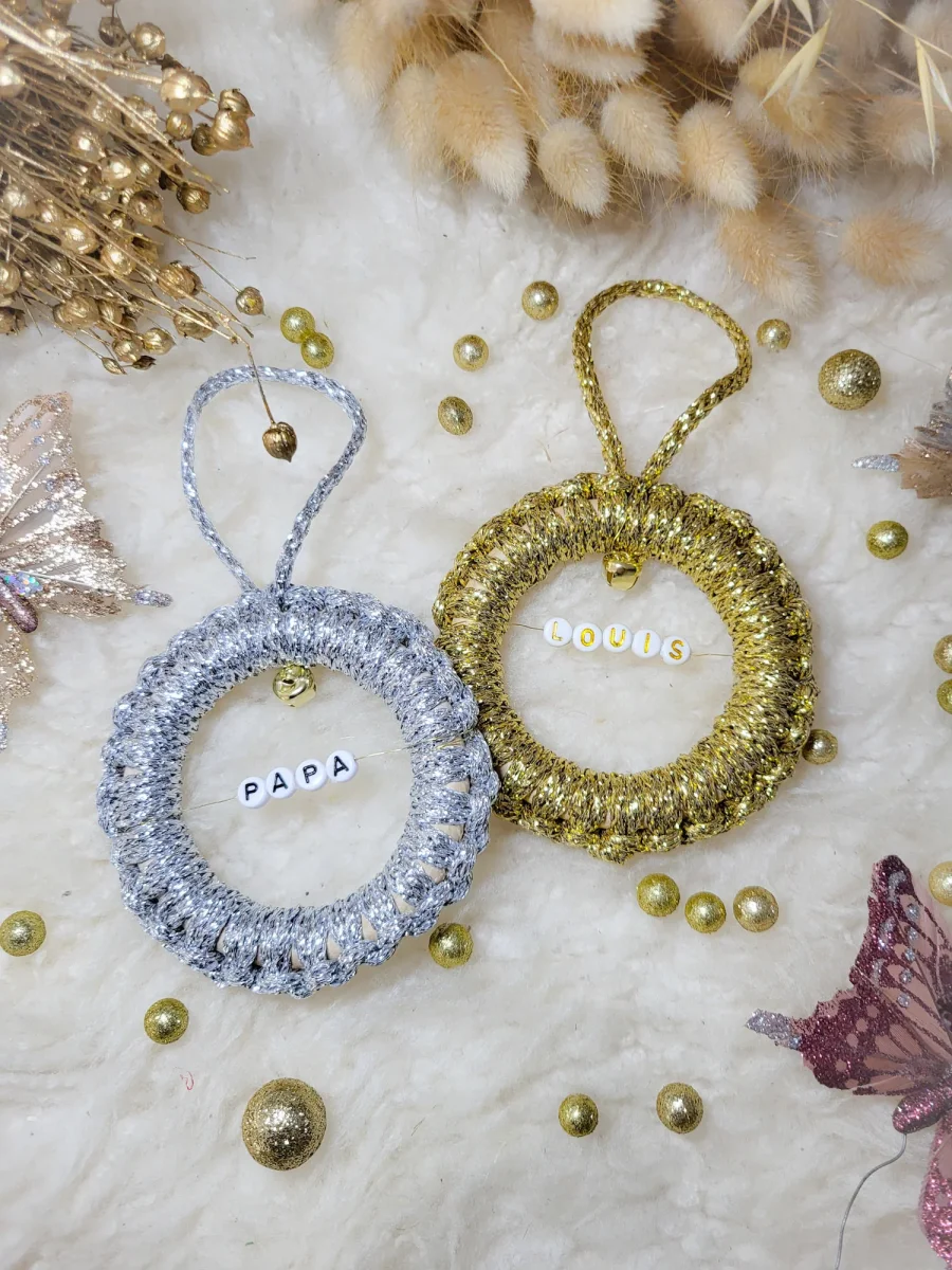 Ornement de sapin de Noël en macramé personnalisé prénom en perles lettres – Image 2
