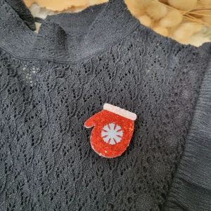 Broche gant de Noël à paillettes girly pour femme ou fille