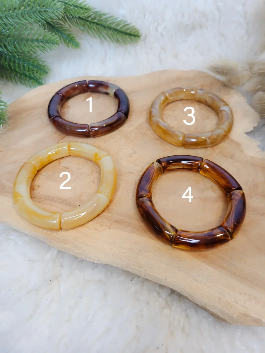 Bracelet élastique jonc uni ambre, marron, tabac, naturel – Image 5