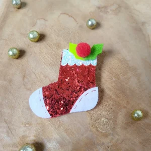 Broche chaussette de Noël à paillettes