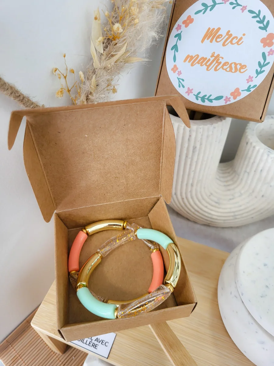 Bracelet perles cadeau maîtresse fin d’année – 3 modèles & boîte personnalisée – Image 4