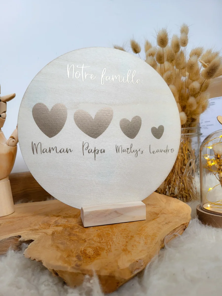 Plaque personnalisée bois rond décoration famille coeur maman cadeau naissance anniversaire fait-main enseigne couronne fête des mères – Image 6