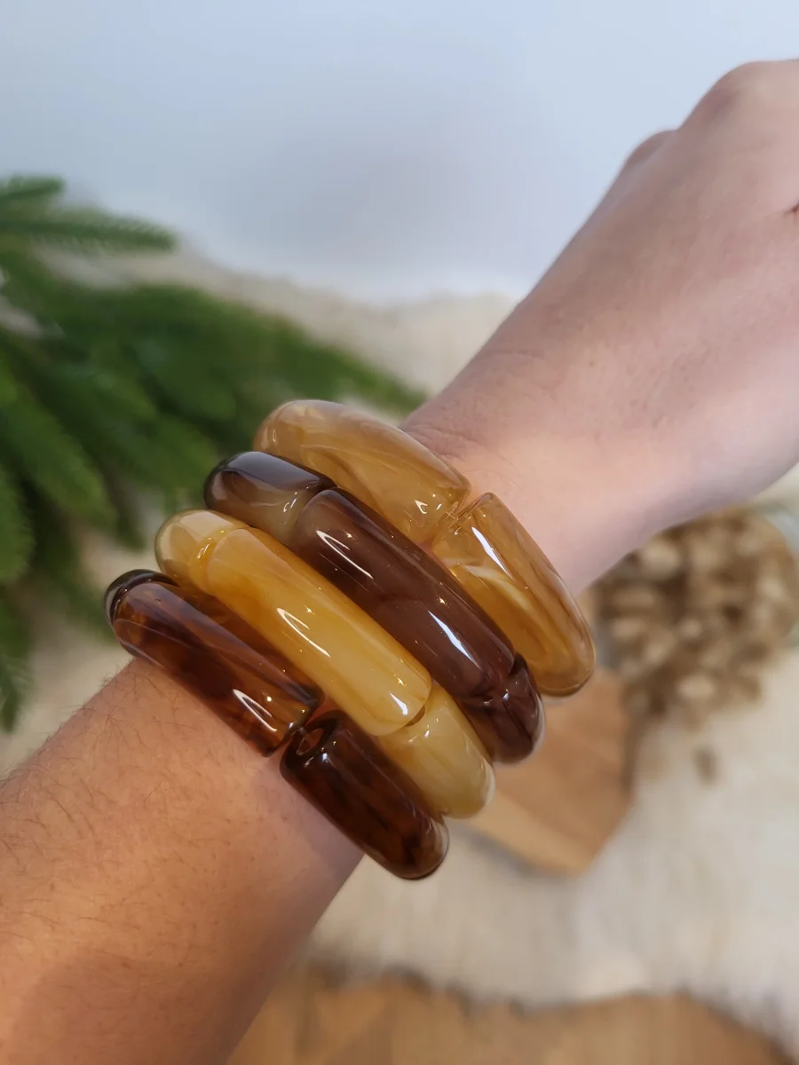 Bracelet élastique jonc uni ambre, marron, tabac, naturel – Image 6