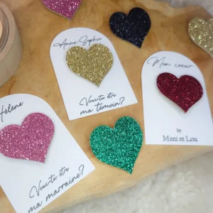 Broche coeur paillette fait main cadeau témoin marraine femme maman mamie saint valentin anniversaire amoureuse EVJF baby shower naissance