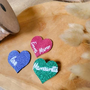 Broche coeur paillette personnalisable, idée cadeau fête des mères, fin d'année maîtresse, ATSEM, nounou, Assistante maternelle