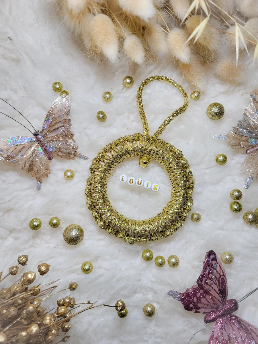 Ornement de sapin de Noël en macramé personnalisé prénom en perles lettres – Image 3