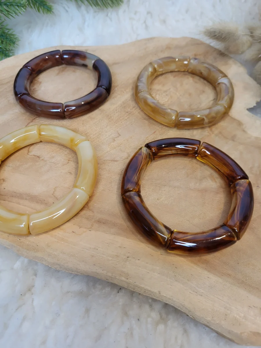 Bracelet élastique jonc uni ambre, marron, tabac, naturel – Image 3