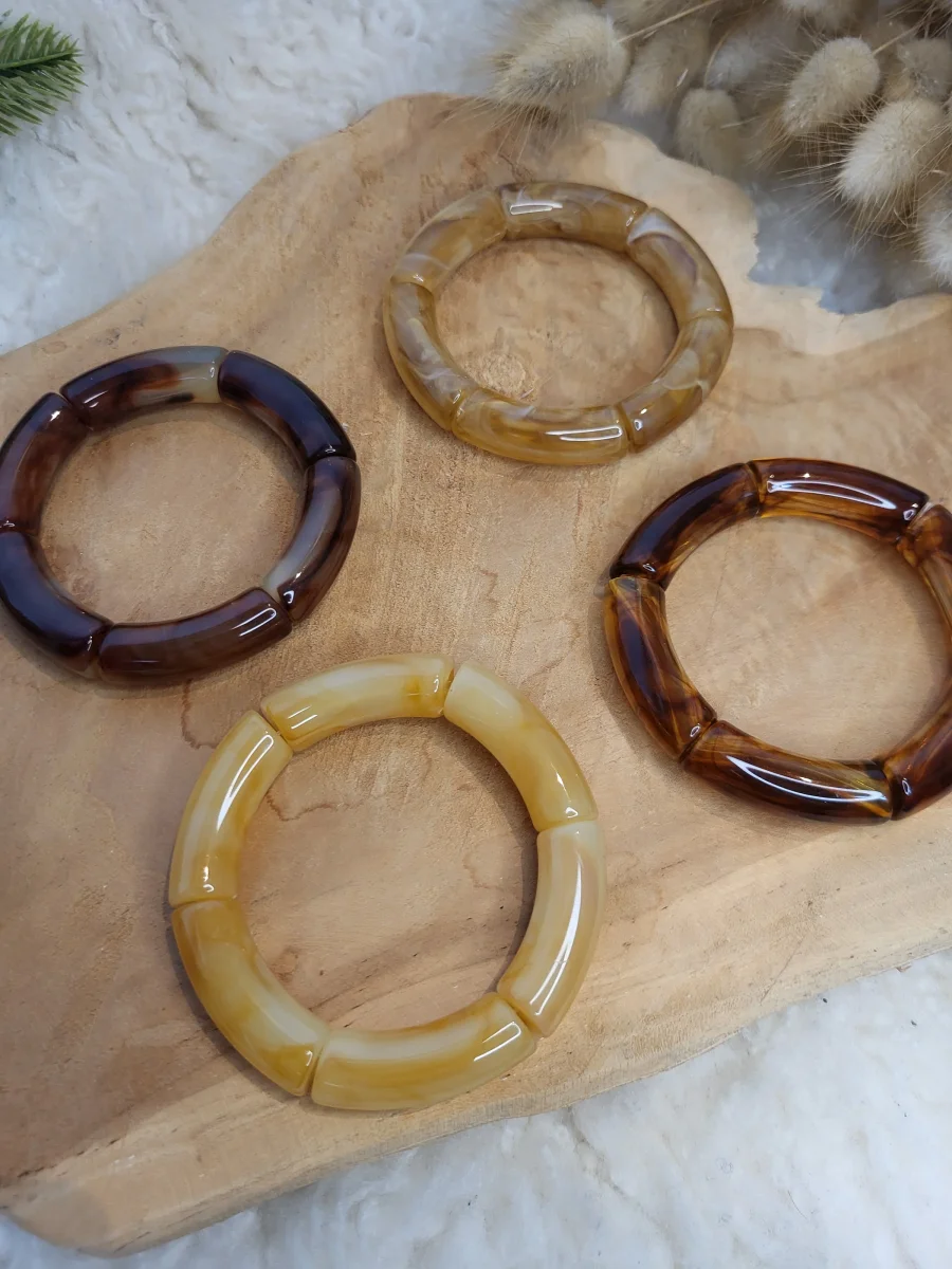 Bracelet élastique jonc uni ambre, marron, tabac, naturel – Image 8