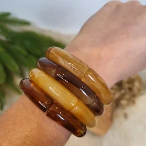 Bracelet élastique jonc uni ambre, marron, tabac, naturel