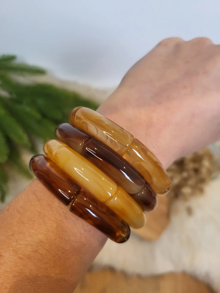 Bracelet élastique jonc uni ambre, marron, tabac, naturel