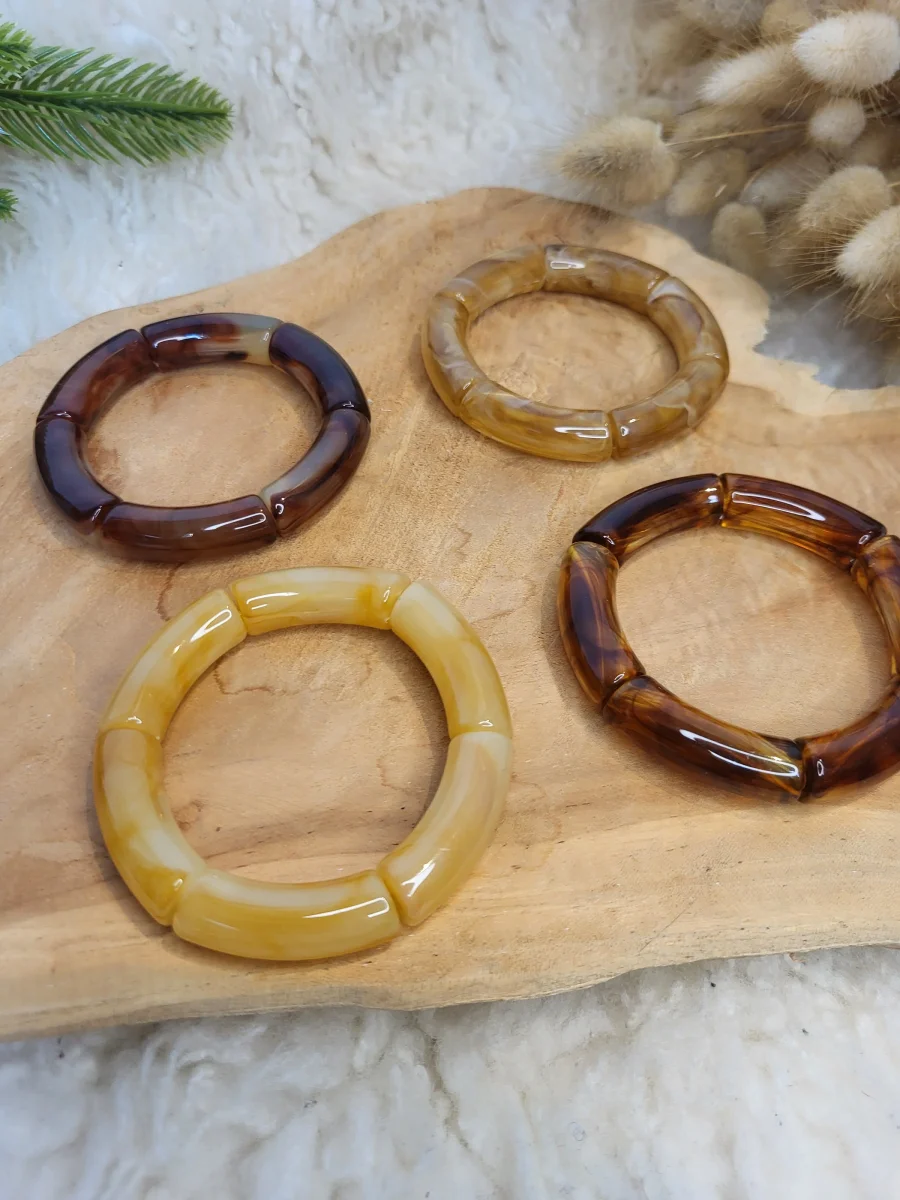 Bracelet élastique jonc uni ambre, marron, tabac, naturel – Image 7