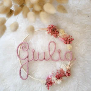 Couronne prénom fleurs séchées