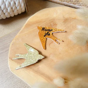 Broche hirondelle paillette personnalisable cadeau témoin marraine femme fête des mères anniversaire EVJF