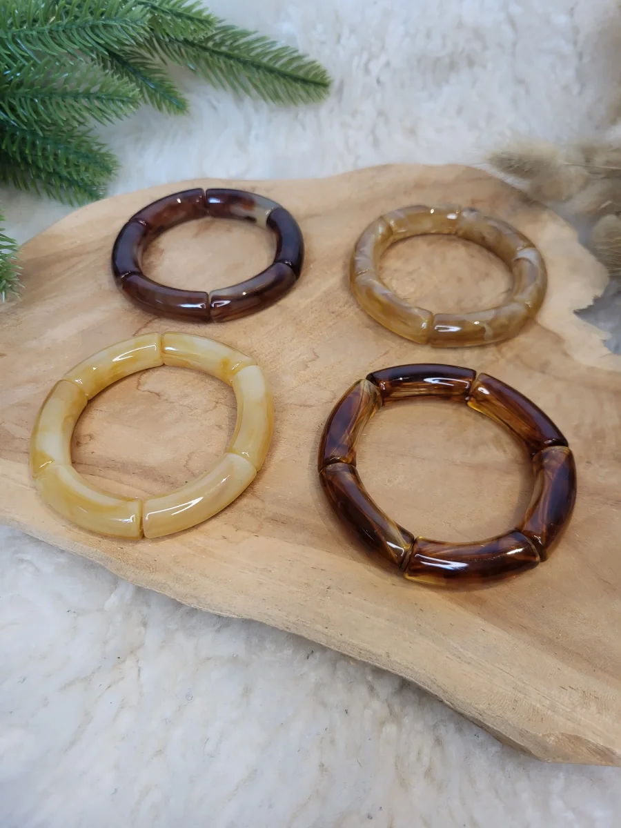 Bracelet élastique jonc uni ambre, marron, tabac, naturel – Image 4