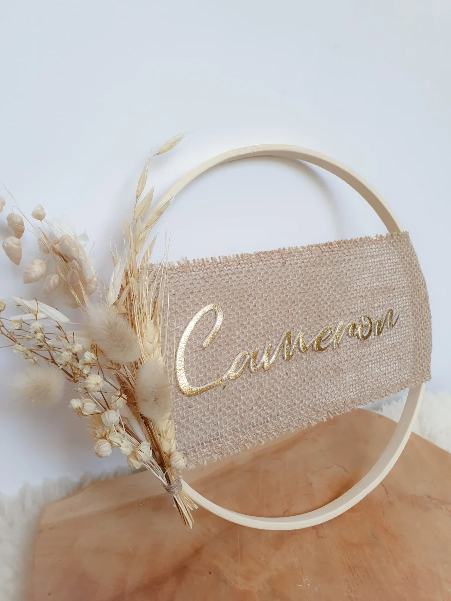 Couronne naturelle toile de jute fleurs séchées personnalisable – Image 4