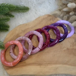 Bracelet élastique jonc tons rose, corail, violine, lila, violet