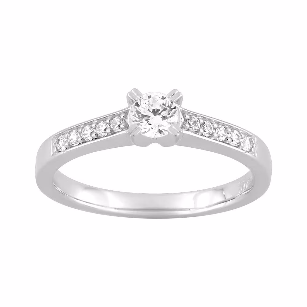 Solitaire diamant accompagné Louise or blanc 750