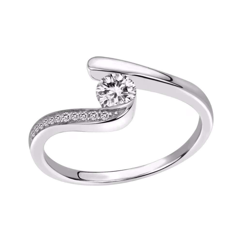 Solitaire Argent Oxyde Central et Pavage