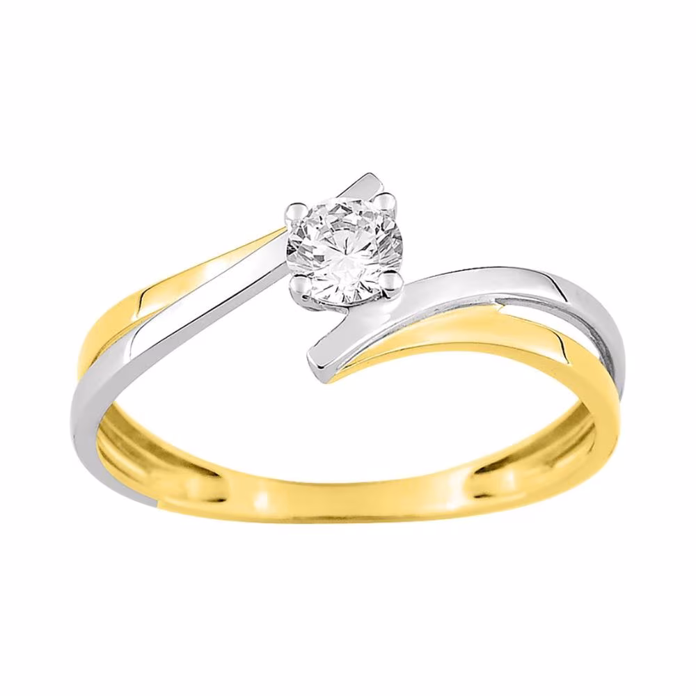 Bague Solitaire Fantaisie Or Jaune et Oxyde