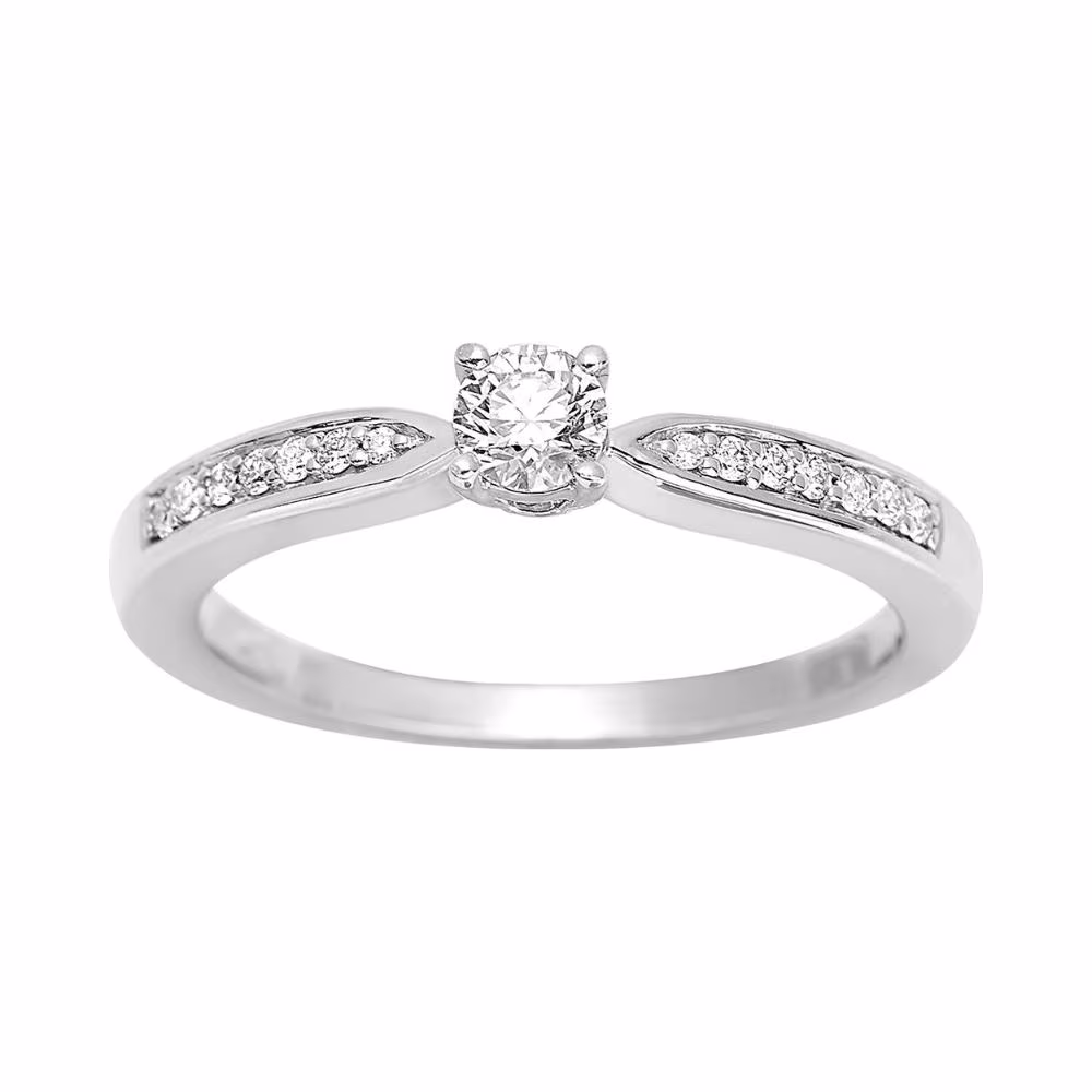 Solitaire accompagné Maya or blanc & pavage diamants