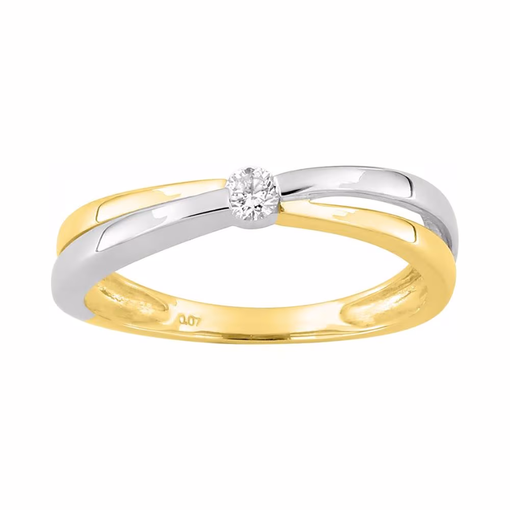 Solitaire Diamant 0.07ct Aurélie Or Bicolore 18Kt
