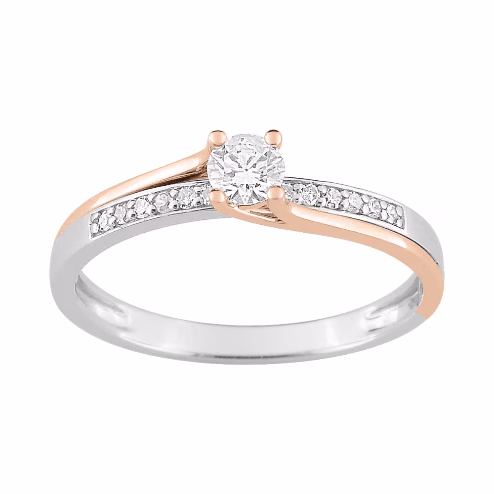 Solitaire bicolore rose et diamant accompagné Soline