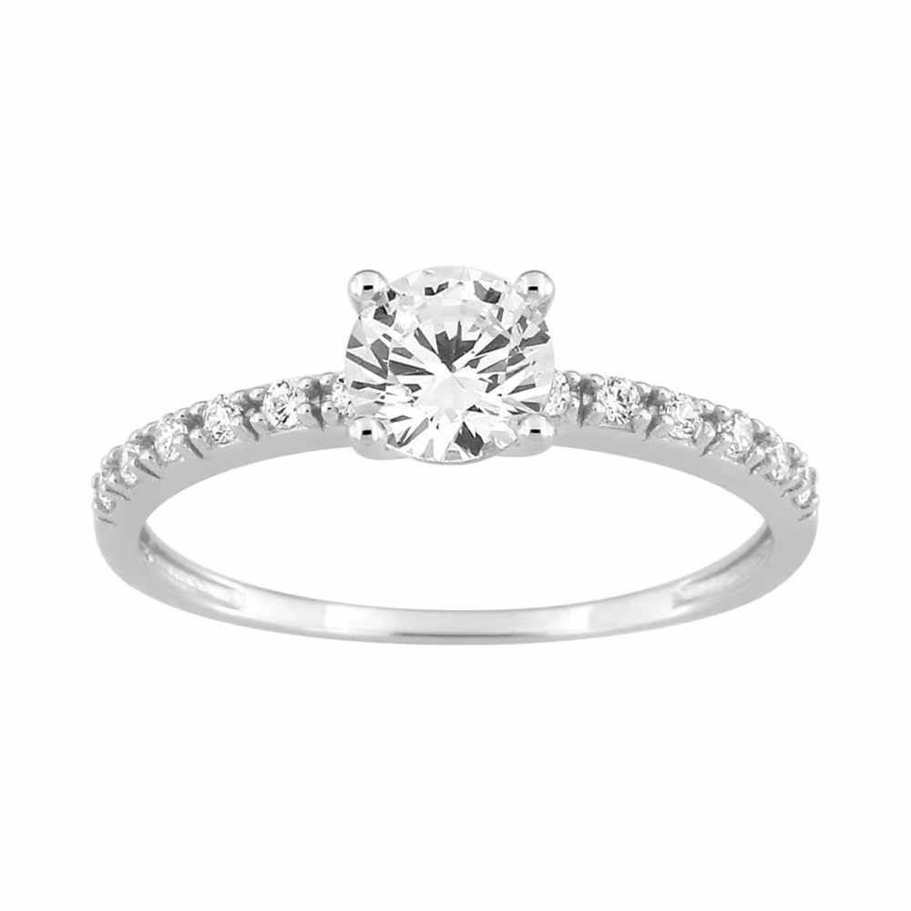 Solitaire Accompagné Zirconium Or Blanc 9Kt