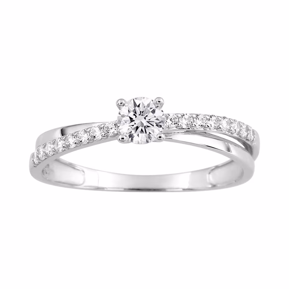 Solitaire Oxydes Forme Croisée Oxydes Or Blanc 9Kt