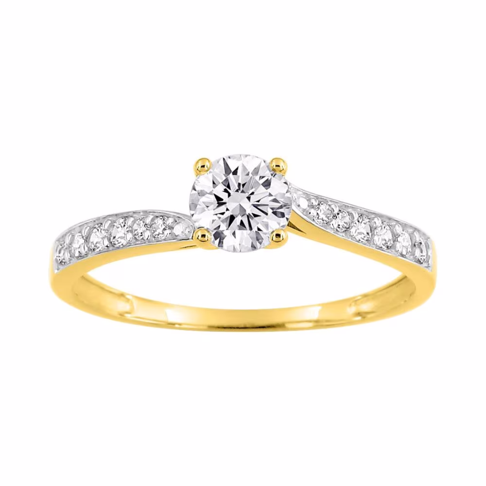 Solitaire Accompagné Or Jaune 9Kt et Oxydes