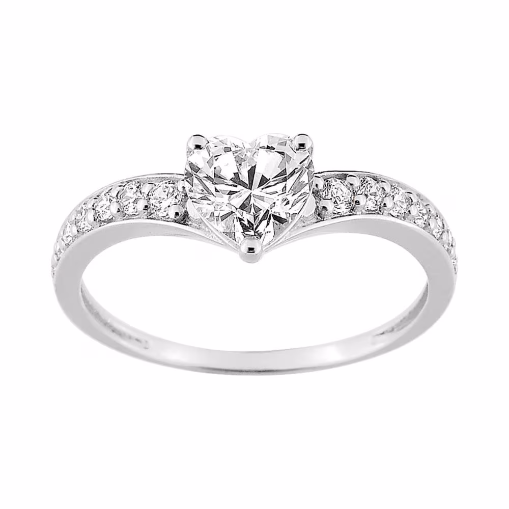 Solitaire Accompagné Taille Coeur Or Blanc