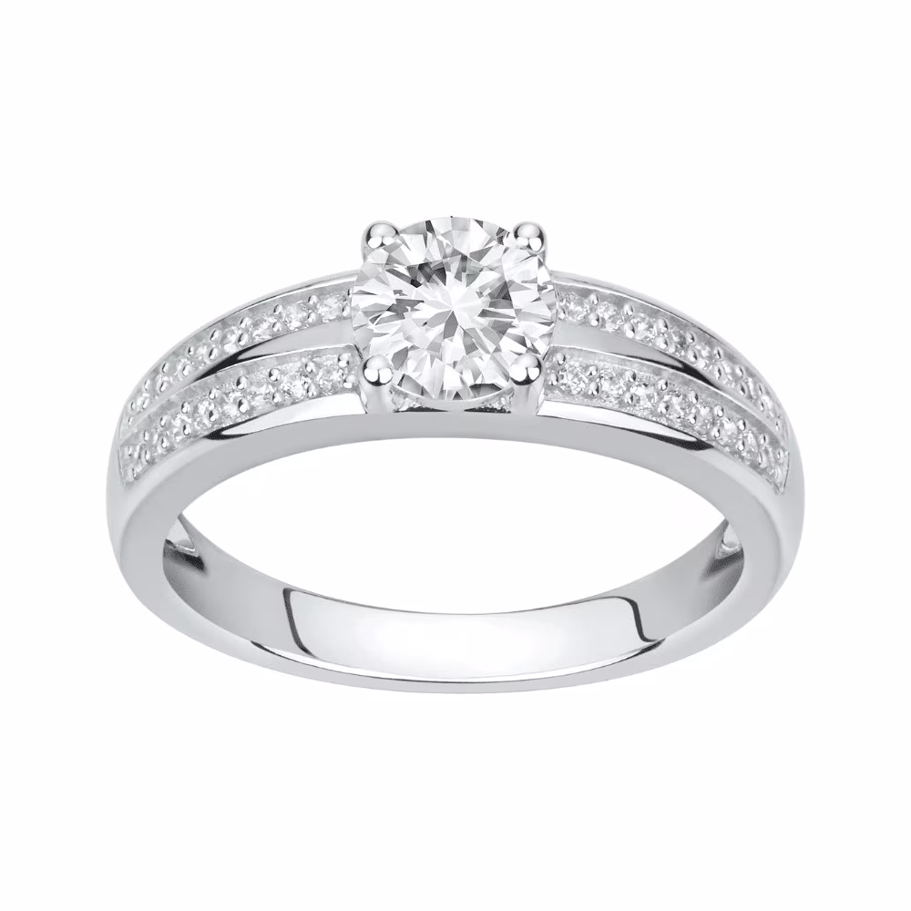 Bague Argent Rhodié & Oxydes Double Rangs