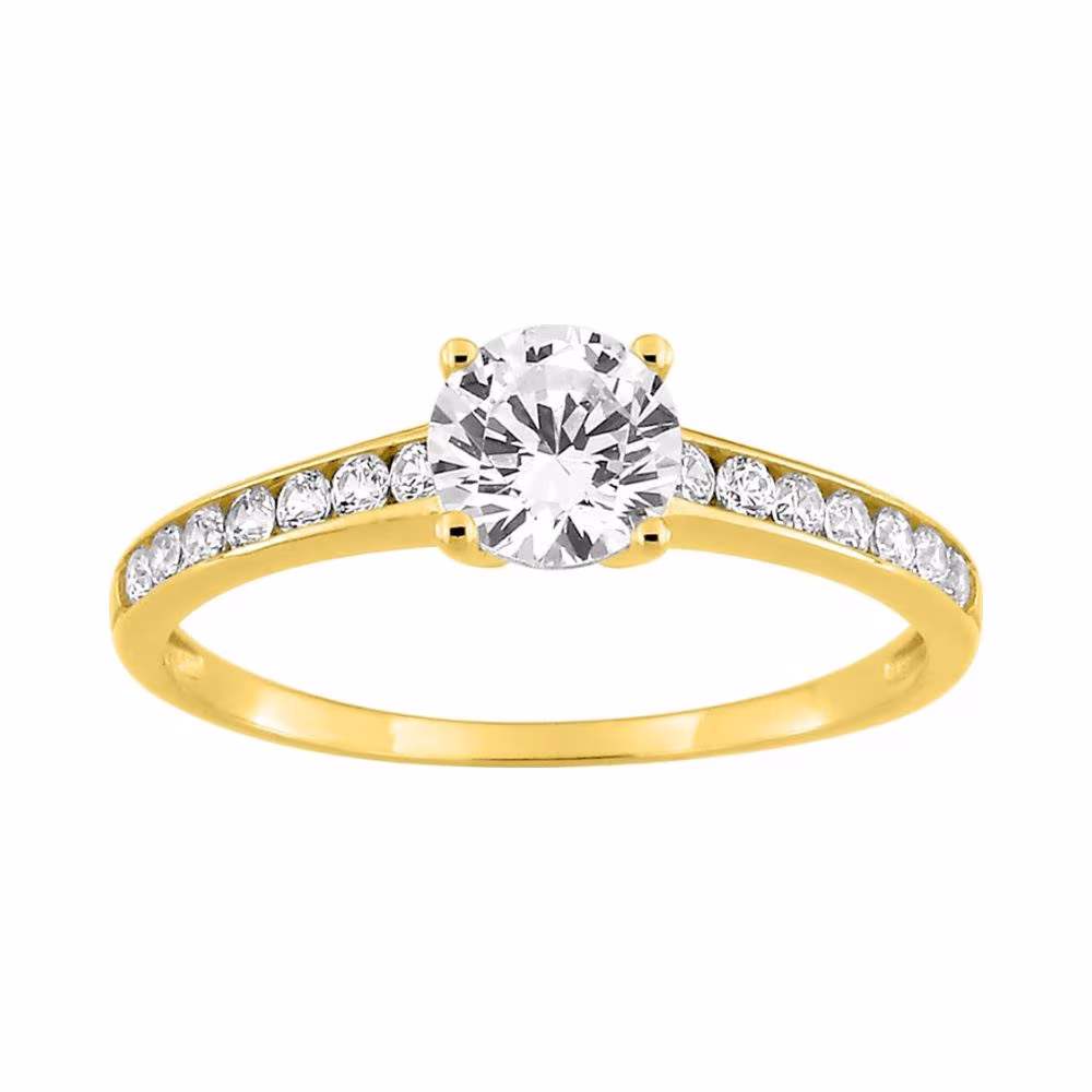 Solitaire Oxydes Accompagné Or Jaune 9Kt