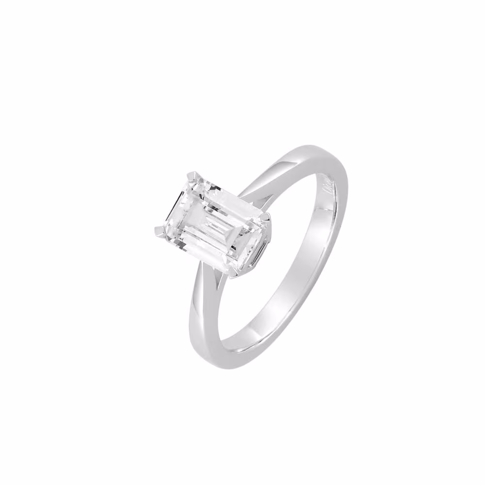 Solitaire Taille Emeraude Diamant Synthétique 1.50ct Or Blanc