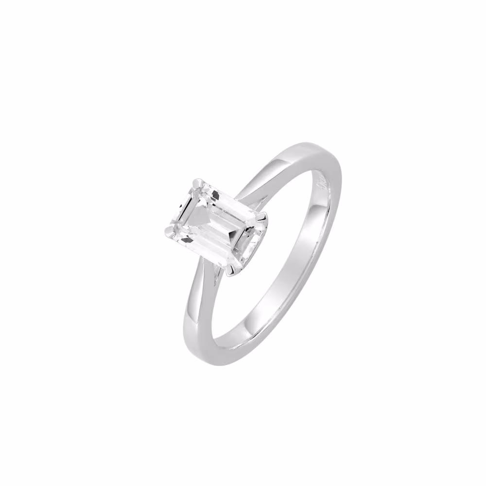 Solitaire Taille Emeraude Diamant Synthétique 1ct Or Blanc