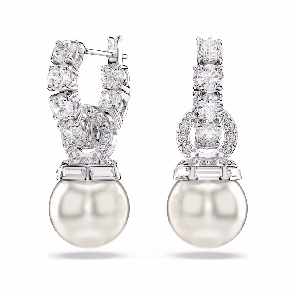 Boucles pendantes Swarovski Matrix, perles, rhodiées, blanc – Image 2