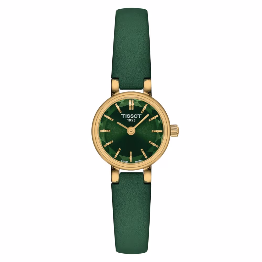 Montre femme Tissot Lovely Round cadran vert, boitier doré